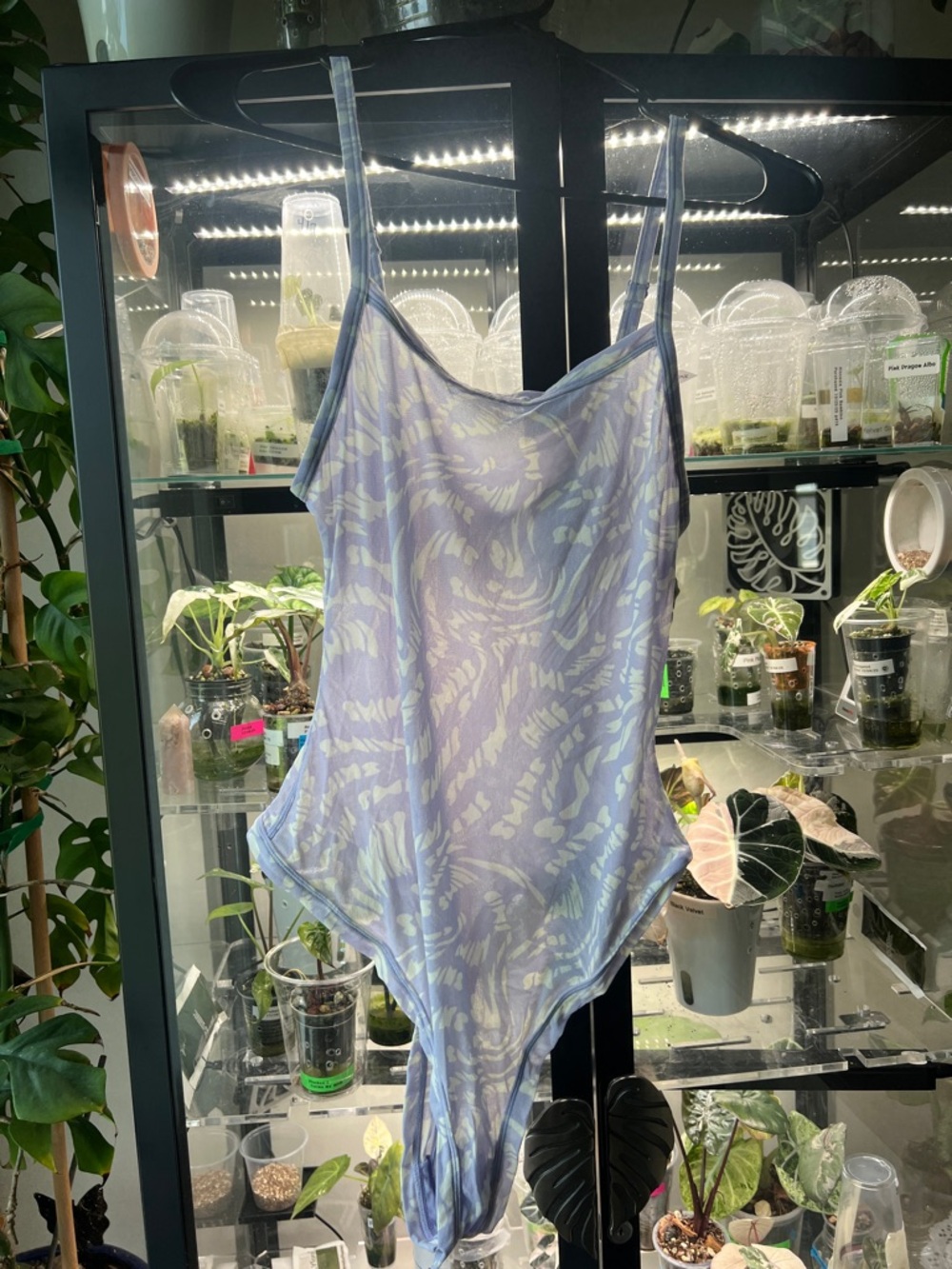 SKIMS Lavender & White Printed Slip/Sheer Bodysuit